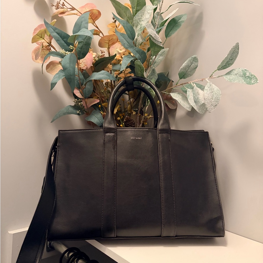 Matt & Nat Black Structured Vegan Leather Briefcase Tote